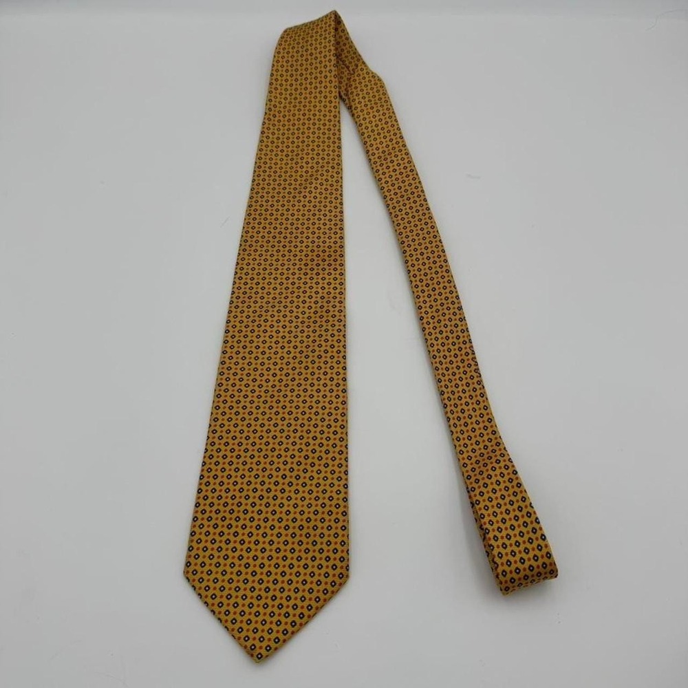 Vintage Brooks Brothers makers men's silk geometric neck tie yellow blue USA